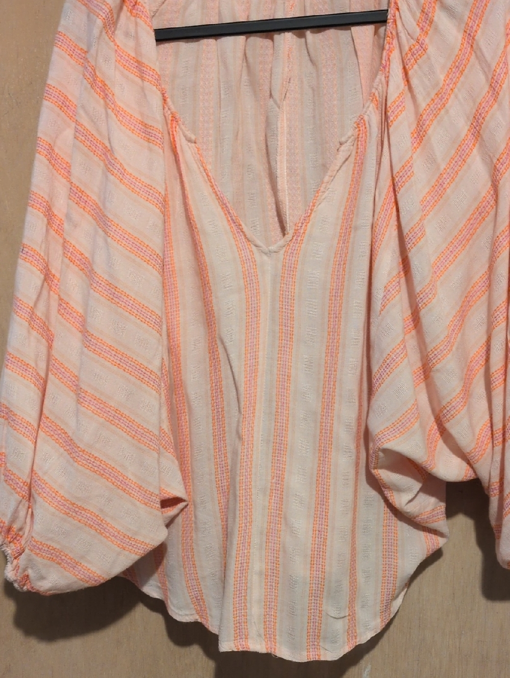 By Together Peach and Cream Striped V-Neck Tunic